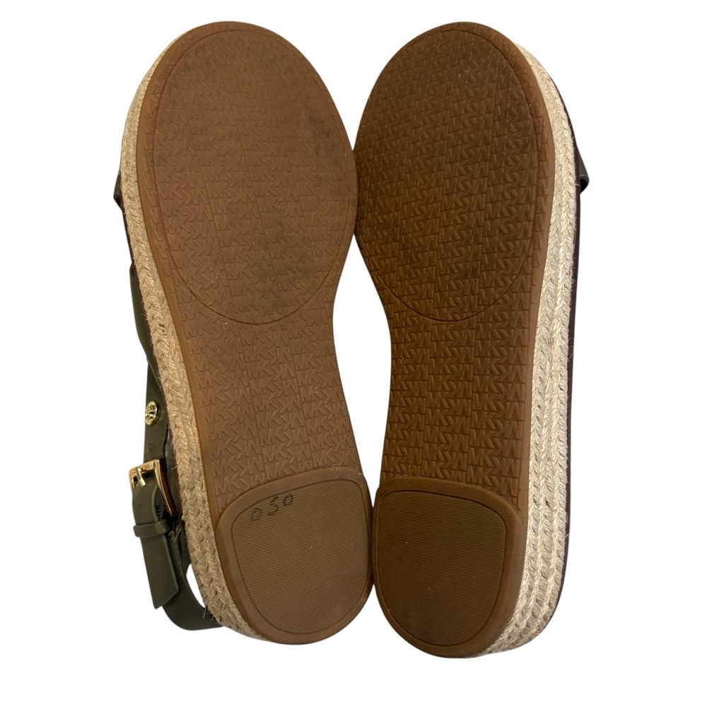 Michael Michael Kors Meryl Leather Criss Cross Espadrille Platform Olive, Sz 8 - Picture 13 of 14